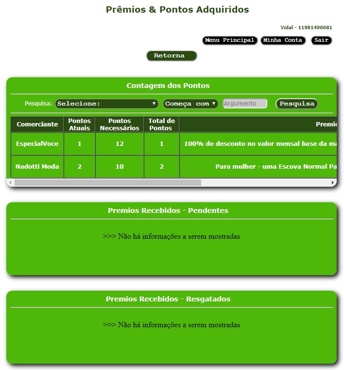 Consulta de pontos por loja ou prestador de serviços