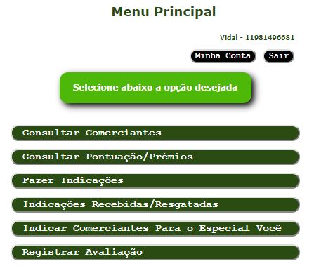 Menu do consumidor